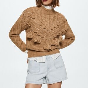 MANGO MNG Wool Blend Tassel Sweater Size XS NWT